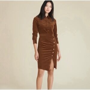 Veronica Beard‎ Britton Corduroy Shirt Dress Size 14 Mini Brown Asymmetrical Hem